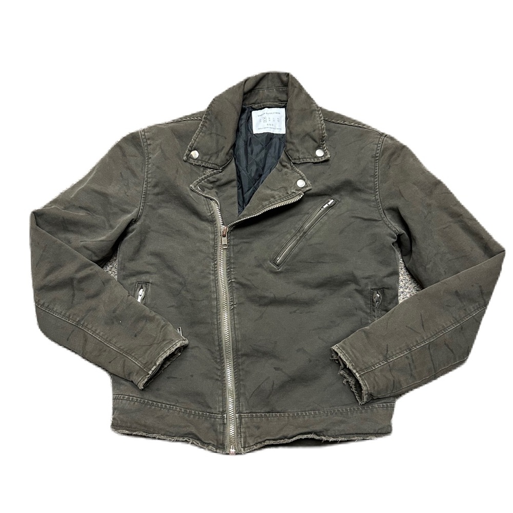 Urban Outfitters Bomber Biker Barn Distressed Oversized Jacket Sm Green Canvas